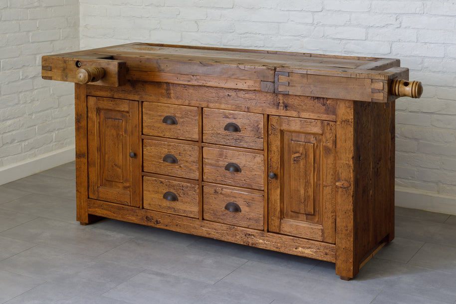 Repurposed joinery workbench cabinet by Home4Rest, handcrafted from reclaimed wood with unique design.