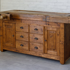 Repurposed joinery workbench cabinet by Home4Rest, handcrafted from reclaimed wood with unique design.