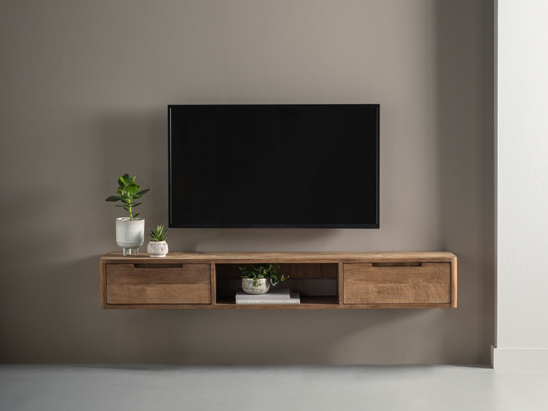 Hanging TV stand Bliss No.1 small, 2 drawers, open rack