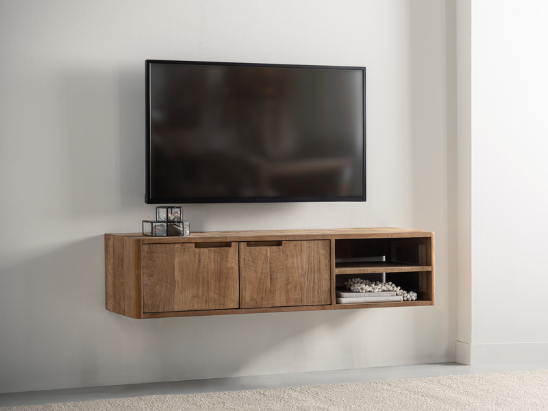 Hanging TV stand Bliss No.2 small, 2 doors, 2 open racks