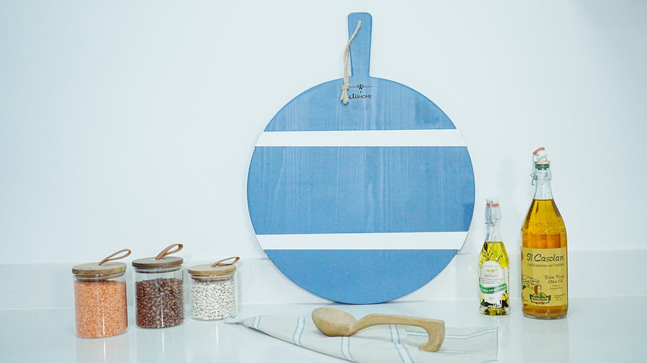 Blue Round Charcuterie Board | White