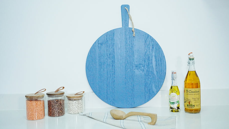 Blue Round Charcuterie Board | White