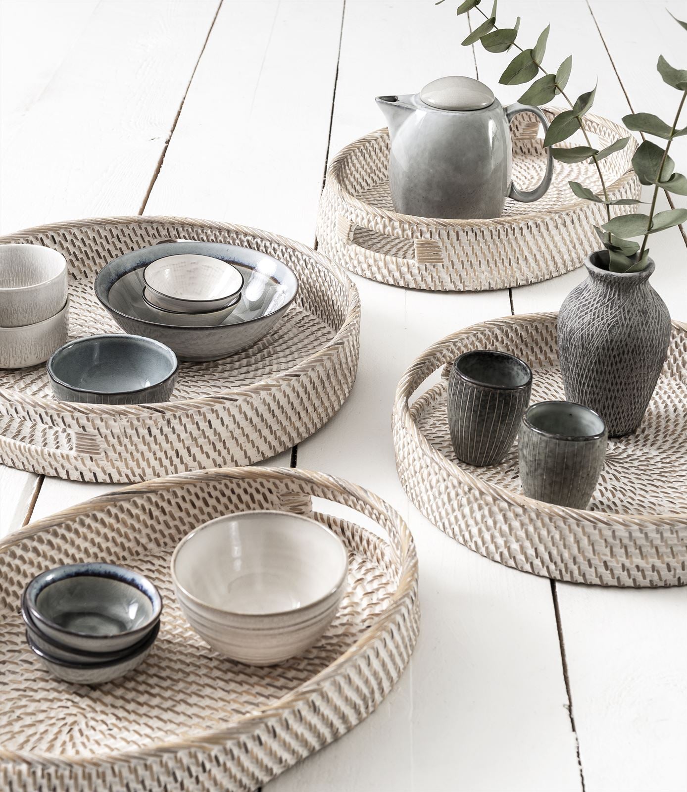 Round Rattan tray Saint Barths, set of 2