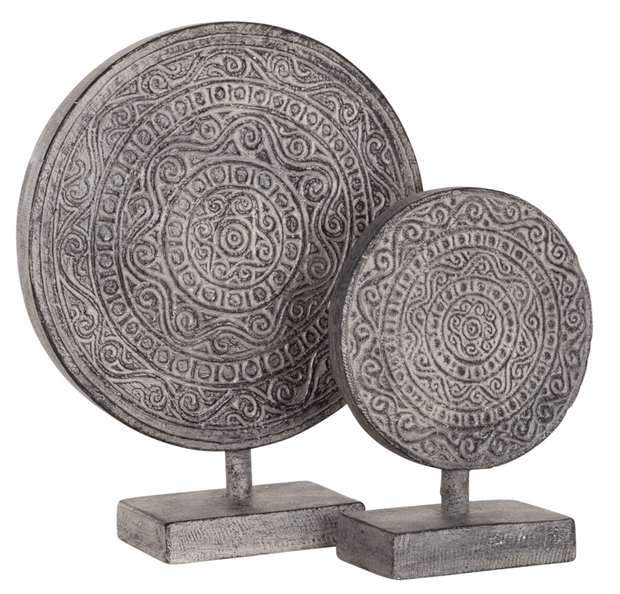 Decorative Circle on stand Old White, set of 2