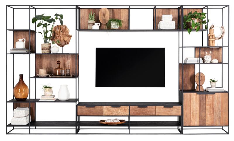 TV wall element bookcase Cosmo, 2 doors, open racks