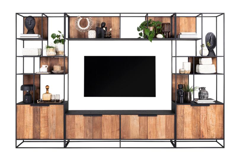 TV wall element bookcase Cosmo, 2 doors, open racks