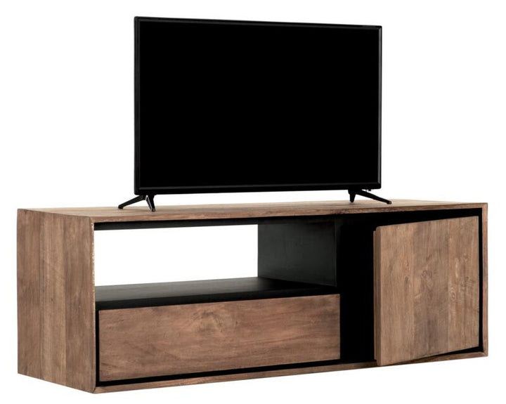 Hanging TV stand Metropole small, 1 door, 1 drawer, open rack