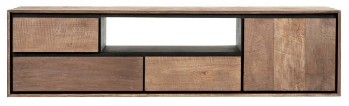 Hanging TV stand Metropole medium, 1 door, 3 drawers, open rack