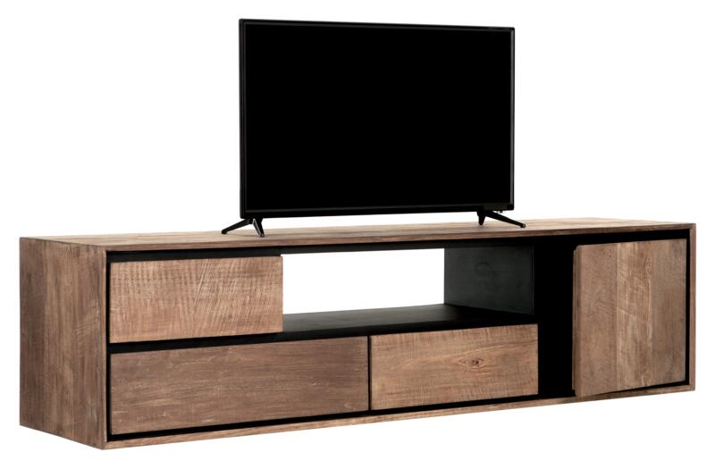 Hanging TV stand Metropole medium, 1 door, 3 drawers, open rack