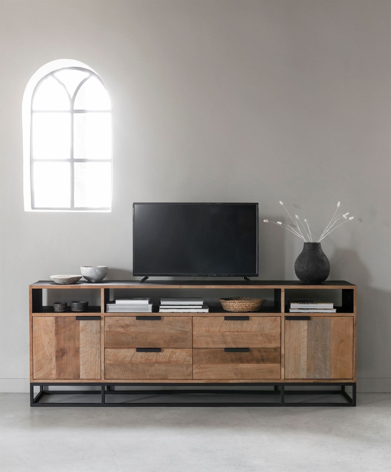 TV Stand Cosmo No.3 High | 2 Doors, 4 Drawers, 3 Open Racks