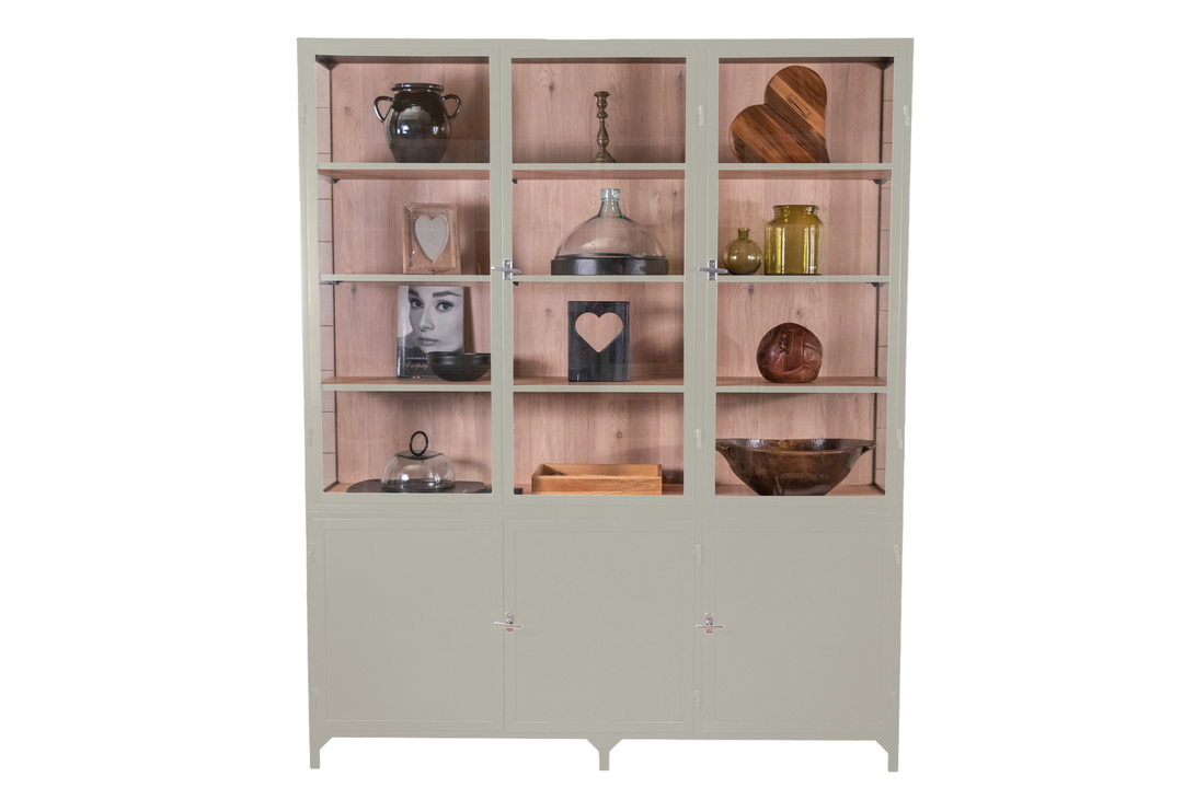 Oak Shelves Metal Cabinet with 3 plus 3 doors