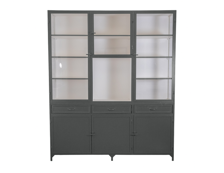 Glassed Metal Cabinet with 3 plus 3 doors and 3 drawers